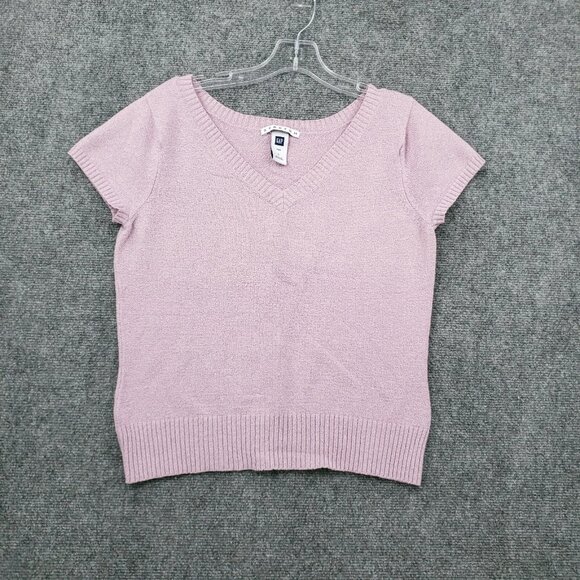 VINTAGE Gap Sweater Womens L Large Pink Pullover Stretch V-Neck Baby Knit Y2K - Picture 1 of 7